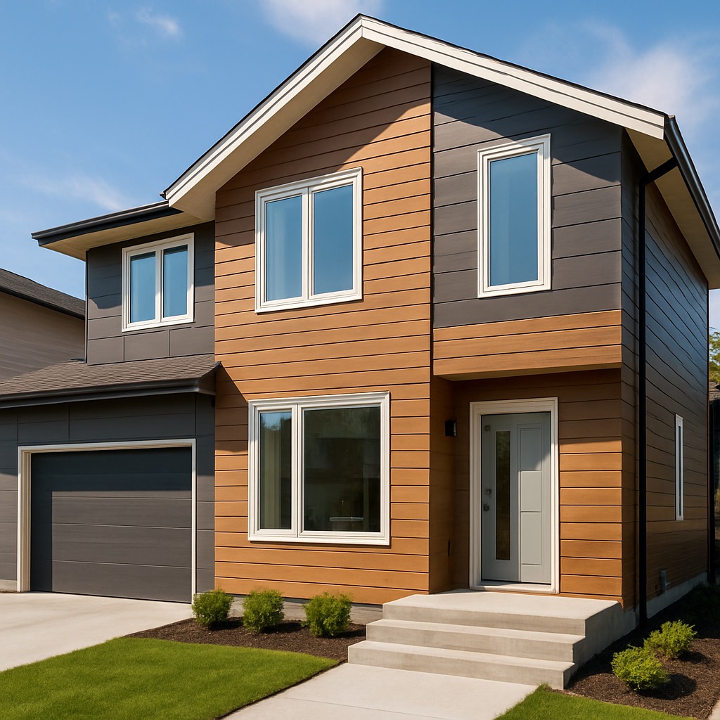 Home exterior with new energy-efficient windows and contemporary siding